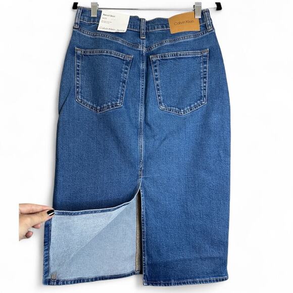 Calvin Klein Pencil Skirt Denim Women's W29 Back Slit Above Waist / Below Knee - Picture 6 of 6